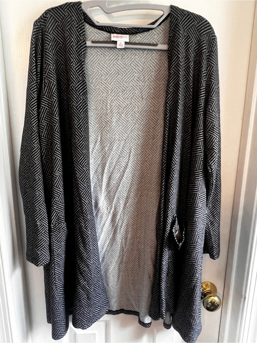 LuLaRoe Black & Gray Open-Front Geometric Caroline Cardigan